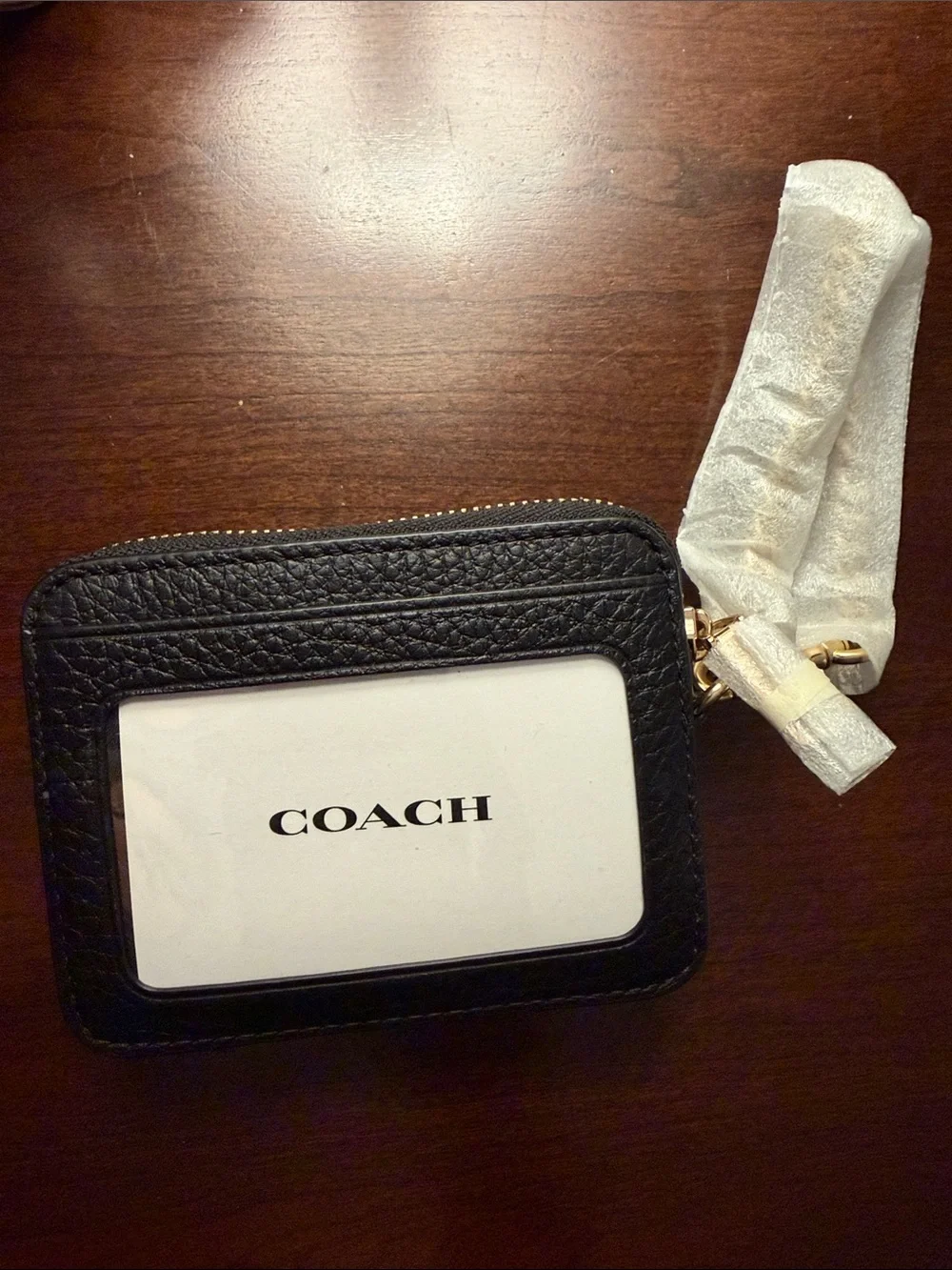 Coach Black Pebbled Leather Zip Card Case